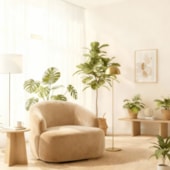 Poltrona Orgânica Luxo Recepção Lótus Suede Bege