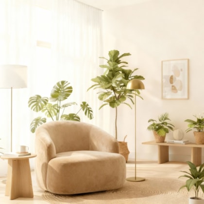 Poltrona Orgânica Luxo Recepção Lótus Suede Bege