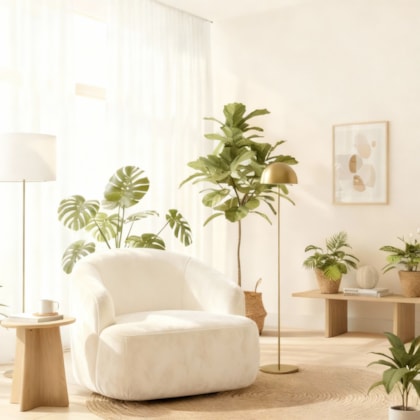 Poltrona Orgânica Luxo Recepção Lótus Suede Branco