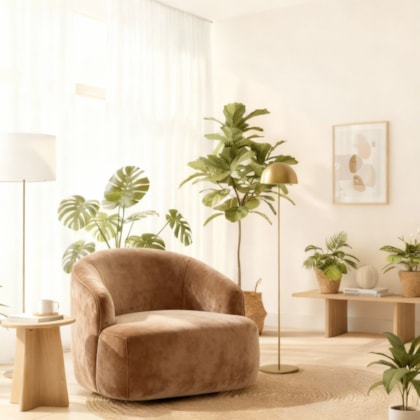 Poltrona Orgânica Luxo Recepção Lótus Suede Cappuccino