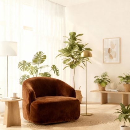 Poltrona Orgânica Luxo Recepção Lótus Suede Marrom