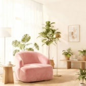 Poltrona Orgânica Luxo Recepção Lótus Suede Rosa Bebê