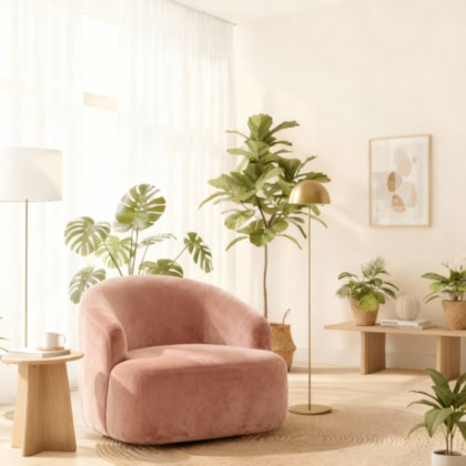 Poltrona Orgânica Luxo Recepção Lótus Suede Rosê