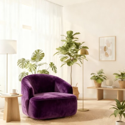 Poltrona Orgânica Luxo Recepção Lótus Suede Roxo