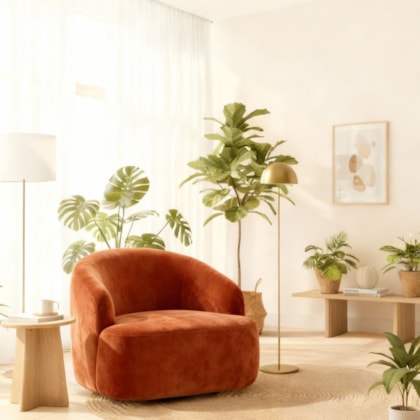 Poltrona Orgânica Luxo Recepção Lótus Suede Terracota