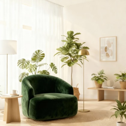 Poltrona Orgânica Luxo Recepção Lótus Suede Verde