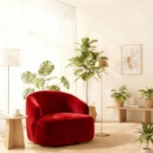 Poltrona Orgânica Luxo Recepção Lótus Suede Vermelho