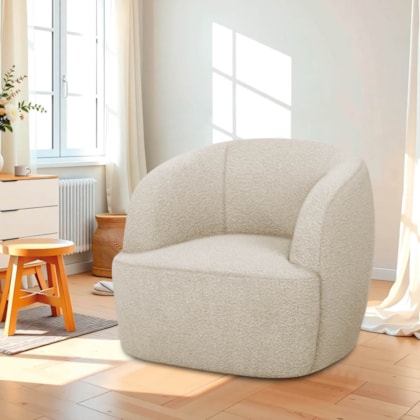 Poltrona Orgânica Luxo Recepção Nuvia Bouclé Bege