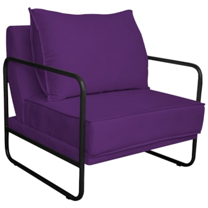 Poltrona Sevilha Base de Ferro Preta Suede Roxo