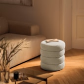 Puff Decorativo Orgânico Sala de Estar Lavínia Bouclé Bege - Amarena Móveis