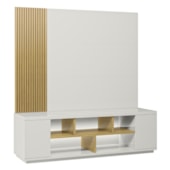 Rack Heloísa 2 Portas e Painel Lara C03 177 cm - Laca Off White/Freijó - Amarena Móveis