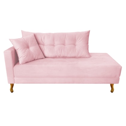 Recamier Azura 140cm com Almofada Lado Direito Suede Rosa Bebê - Amarena Móveis