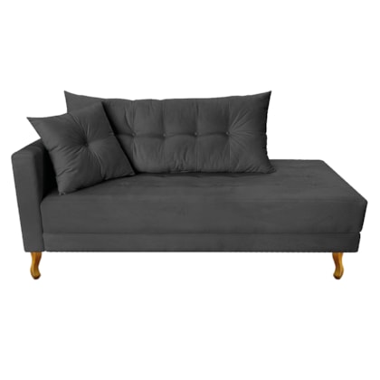 Recamier Azura 185cm com Almofada Lado Direito Linho Chumbo - Amarena Móveis