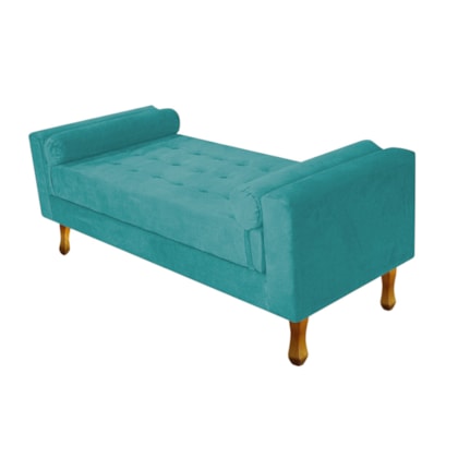 Recamier Divã Baú Félix 120 cm Estofado Luiz XV Sofá Suede Azul Turquesa Sala de Estar Consultório Quarto Recepção Escritório - AM Decor