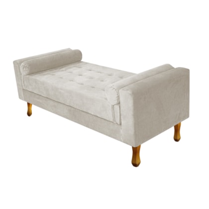 Recamier Divã Baú Félix 140 cm Estofado Luiz XV Sofá Suede Bege - AM Decor