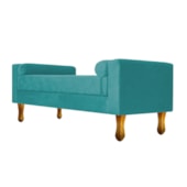 Recamier Divã Félix Baú 100 cm Estofado Luiz XV Sofá Suede Azul Turquesa Sala de Estar Consultório Quarto Recepção Escritório - AM Decor