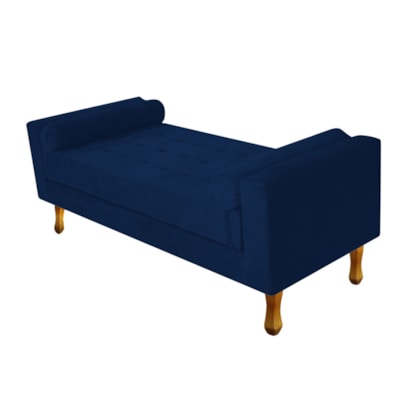 Recamier Divã Félix Baú 120 cm Estofado Luiz XV Sofá Suede Azul Marinho Sala de Estar Consultório Quarto Recepção Escritório - AM Decor