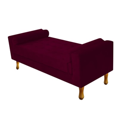 Recamier Divã Félix Baú 120 cm Estofado Luiz XV Sofá Suede Bordô Para Sala de Estar Consultório Quarto Recepção Escritório - AM Decor