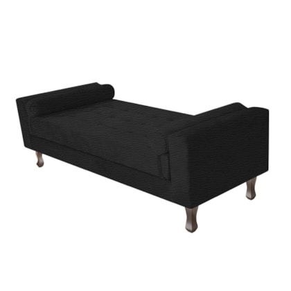 Recamier Divã Félix Baú 140 cm Estofado Luiz XV Sofá Corano Preto Para Sala de Estar Consultório Quarto Recepção Escritório - AM Decor