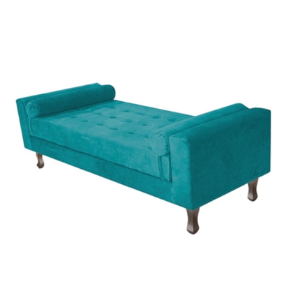 Recamier Divã Félix Baú 160 cm Estofado Luiz XV Sofá Suede Azul Turquesa Sala de Estar Consultório Quarto Recepção Escritório - AM Decor