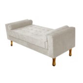 Recamier Divã Félix Baú 160 cm Estofado Luiz XV Sofá Suede Bege Para Sala de Estar Consultório Quarto Recepção Escritório - AM Decor