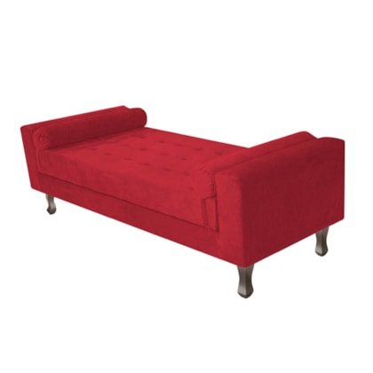 Recamier Divã Félix Baú 160 cm Estofado Luiz XV Sofá Suede Vermelho Para Sala de Estar Consultório Quarto Recepção Escritório - AM Decor