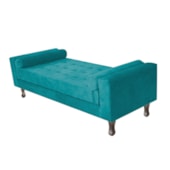 Recamier Divã Félix Baú 195 cm Estofado Luiz XV Sofá Suede Azul Turquesa Sala de Estar Consultório Quarto Recepção Escritório - AM Decor