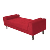 Recamier Divã Félix Baú 195 cm Estofado Luiz XV Sofá Suede Vermelho Para Sala de Estar Consultório Quarto Recepção Escritório - AM Decor