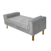 Recamier Divã Félix Baú 90 cm Estofado Luiz XV Sofá Suede Cinza Para Sala de Estar Consultório Quarto Recepção Escritório - AM Decor