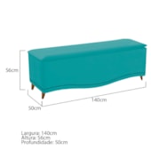 Recamier Divã Yasmim Baú 140 cm Estofado 2 Lugares Casal Para Sala de Estar Quarto Suede Azul Turquesa - Amarena