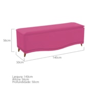 Recamier Divã Yasmim Baú 140 cm Estofado 2 Lugares Casal Para Sala de Estar Quarto Suede Pink - Amarena
