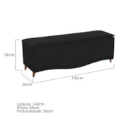 Recamier Divã Yasmim Baú 140 cm Estofado 2 Lugares Casal Para Sala de Estar Quarto Suede Preto - Amarena