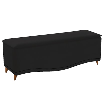 Recamier Divã Yasmim Baú 140 cm Estofado 2 Lugares Casal Para Sala de Estar Quarto Suede Preto - Amarena