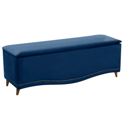 Recamier Divã Yasmim Baú 140 cm Estofado Sofá 2 Lugares Casal Para Sala de Estar Quarto Suede Azul Marinho - Amarena