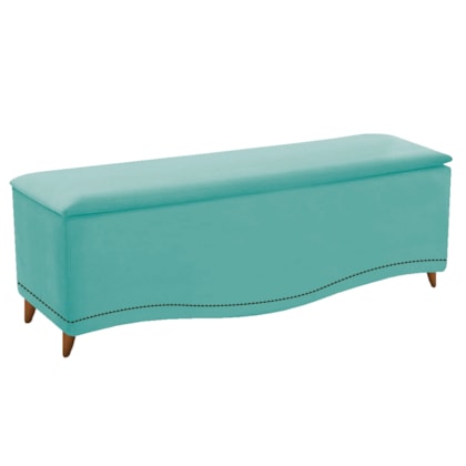 Recamier Divã Yasmim Baú 160 cm Estofado 2 Lugares Queen Size Para Sala de Estar Quarto Suede Azul Tiffany - Amarena