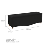 Recamier Divã Yasmim Baú 160 cm Estofado 2 Lugares Queen Size Para Sala de Estar Quarto Suede Preto - Amarena