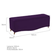 Recamier Divã Yasmim Baú 160 cm Estofado 2 Lugares Queen Size Para Sala de Estar Quarto Suede Roxo - Amarena