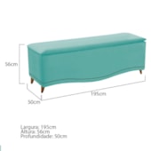Recamier Divã Yasmim Baú 195 cm Estofado 2 Lugares King Size Para Sala de Estar Quarto Suede Azul Tiffany - Amarena