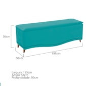 Recamier Divã Yasmim Baú 195 cm Estofado 2 Lugares King Size Para Sala de Estar Quarto Suede Azul Turquesa - Amarena