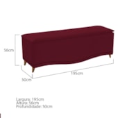 Recamier Divã Yasmim Baú 195 cm Estofado 2 Lugares King Size Para Sala de Estar Quarto Suede Bordô - Amarena