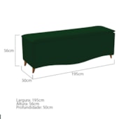 Recamier Divã Yasmim Baú 195 cm Estofado 2 Lugares King Size Para Sala de Estar Quarto Suede Verde - Amarena