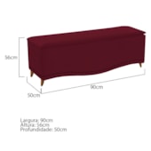 Recamier Divã Yasmim Baú 90 cm Estofado 2 Lugares Solteiro Para Sala de Estar Quarto Suede Bordô - Amarena