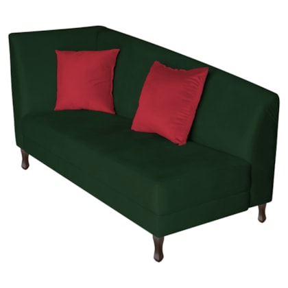 Recamier Heitor 140cm com Almofada Lado Direito Suede Verde/Vermelho