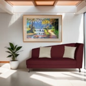 Recamier Heitor 140cm com Almofada Lado Esquerdo Suede Bordô/Bege