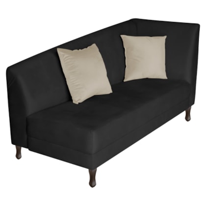 Recamier Heitor 140cm com Almofada Lado Esquerdo Suede Preto/Bege