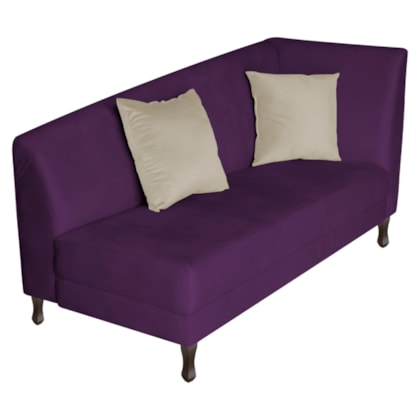 Recamier Heitor 140cm com Almofada Lado Esquerdo Suede Roxo/Bege