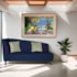 Recamier Heitor 160cm com Almofada Lado Direito Suede Azul Marinho/Bege