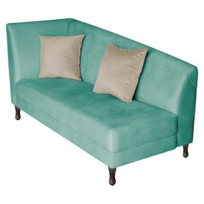 Recamier Heitor 160cm com Almofada Lado Direito Suede Azul Tiffany/Bege
