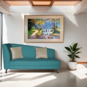 Recamier Heitor 160cm com Almofada Lado Direito Suede Azul Turquesa/Bege