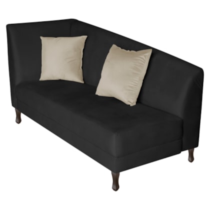Recamier Heitor 160cm com Almofada Lado Direito Suede Preto/Bege